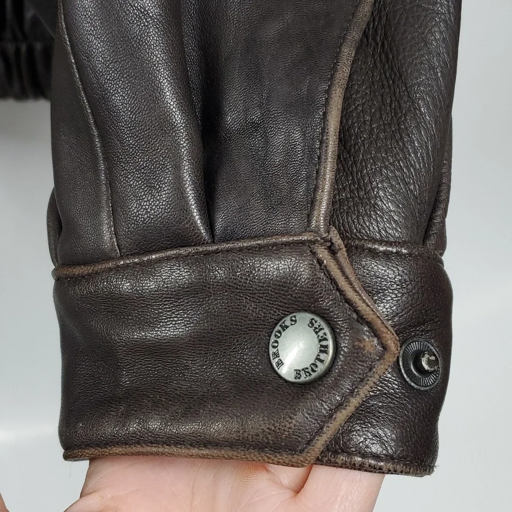 Brooks Brothers Lambskin Leather Bomber Jacket Brown Mens L XL EUC